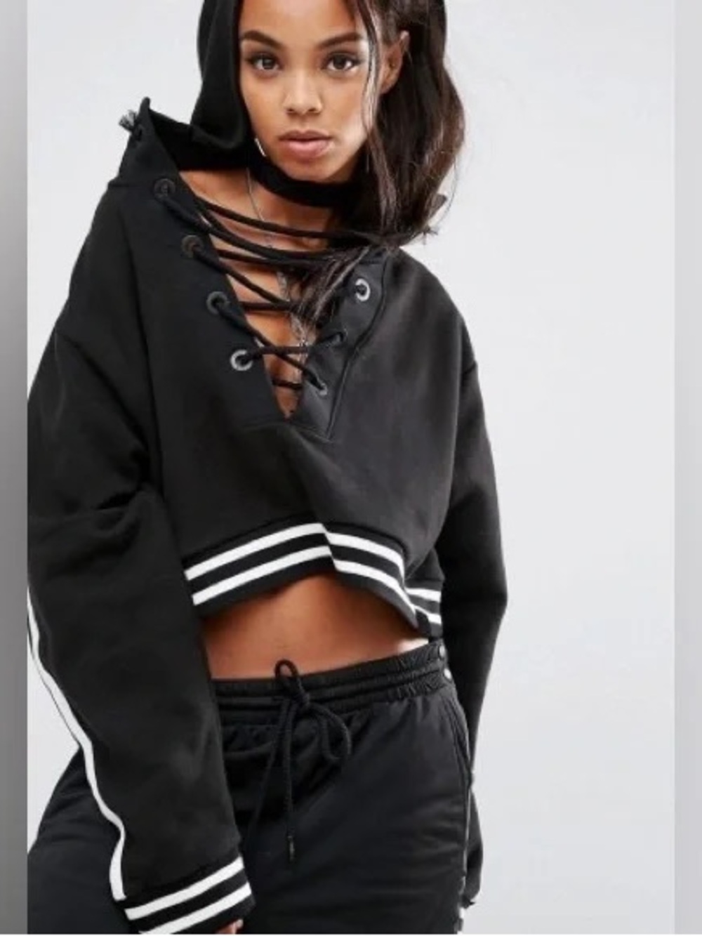 NWOT Savage x Fenty Rihanna Black Rising Sun Cropped Hoodie